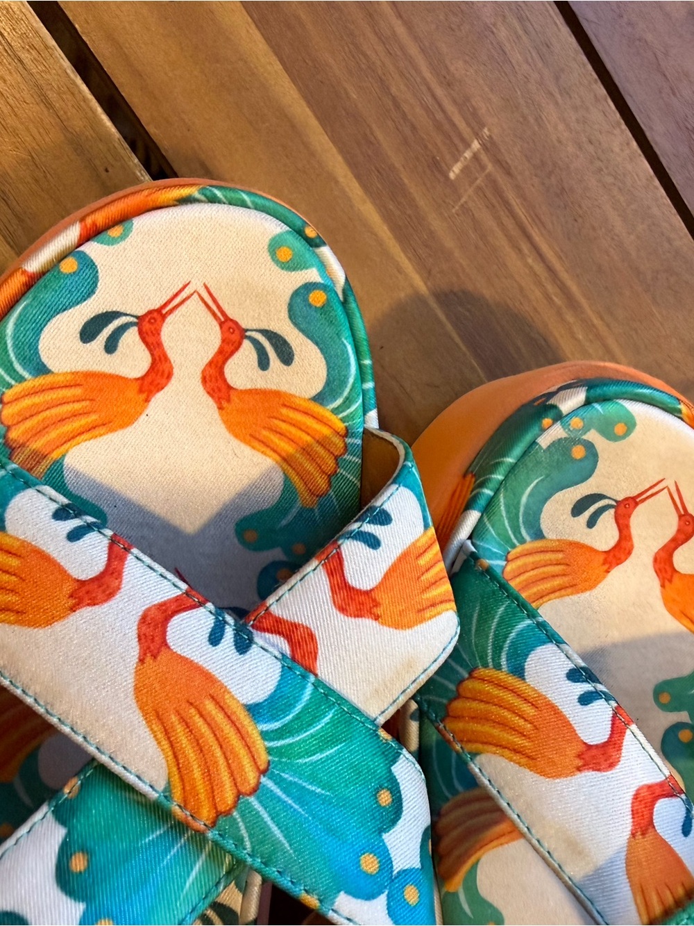 LA DoubleJ Teal and Orange Printed Platform Sandals - Picture 5 of 7
